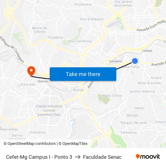 Cefet-Mg Campus I - Ponto 3 to Faculdade Senac map