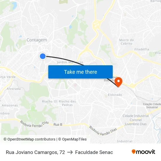 Rua Joviano Camargos, 72 to Faculdade Senac map