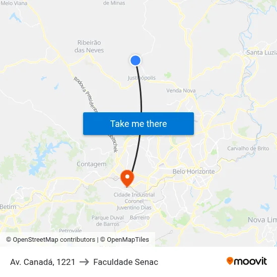 Av. Canadá, 1221 to Faculdade Senac map