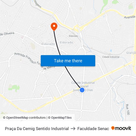 Praça Da Cemig Sentido Industrial to Faculdade Senac map