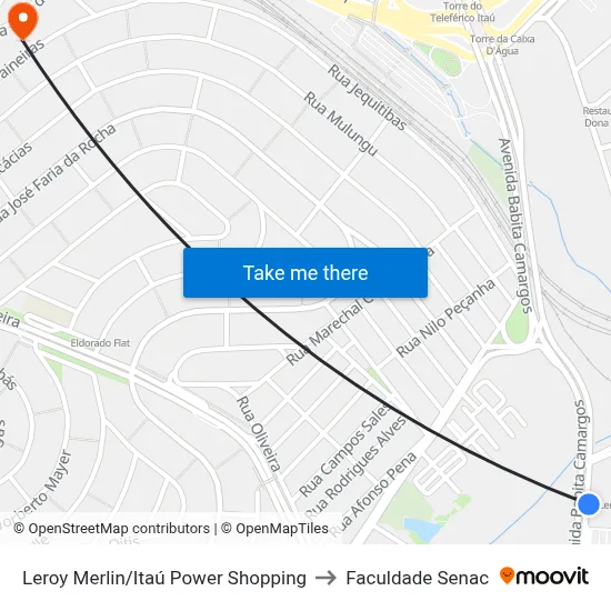 Leroy Merlin/Itaú Power Shopping to Faculdade Senac map