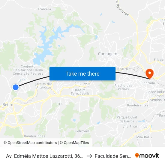 Av. Edméia Mattos Lazzarotti, 3643 to Faculdade Senac map