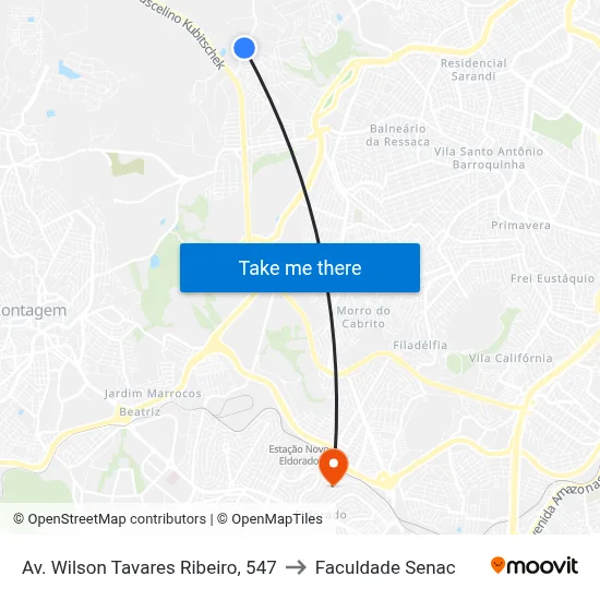 Av. Wilson Tavares Ribeiro, 547 to Faculdade Senac map