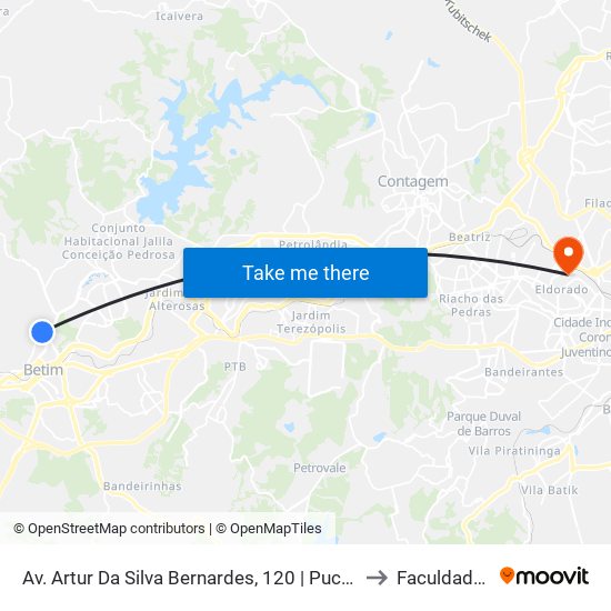 Av. Artur Da Silva Bernardes, 120 | Puc Minas Campus Betim to Faculdade Senac map