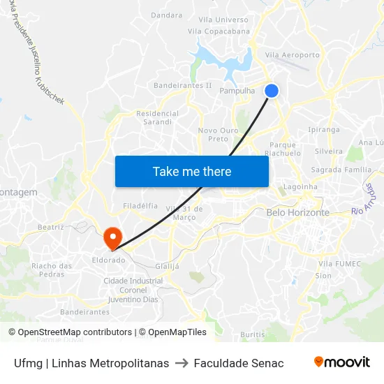 Ufmg | Linhas Metropolitanas to Faculdade Senac map