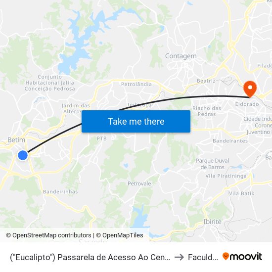 ("Eucalipto") Passarela de Acesso Ao Centro De Betim (Avenida Jk/Praça Milton Campos) to Faculdade Senac map