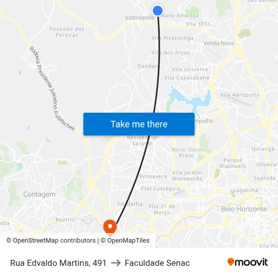 Rua Edvaldo Martins, 491 to Faculdade Senac map