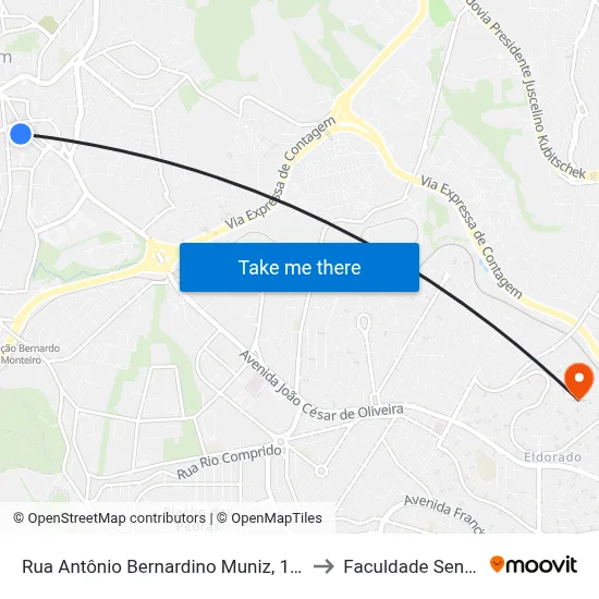 Rua Antônio Bernardino Muniz, 128 to Faculdade Senac map