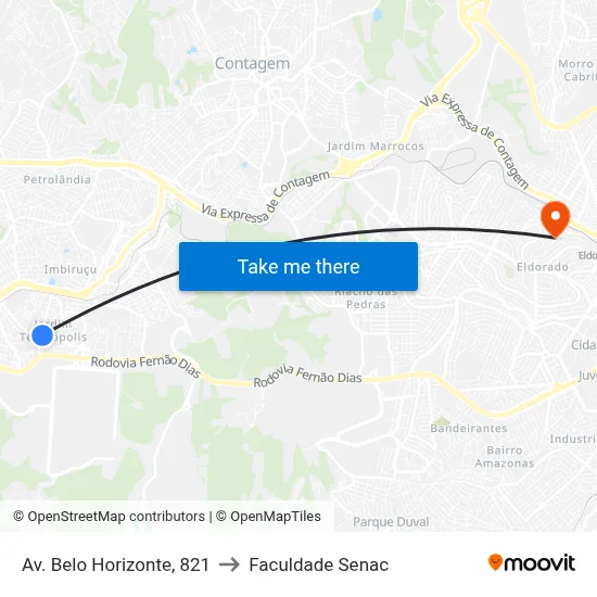Av. Belo Horizonte, 821 to Faculdade Senac map