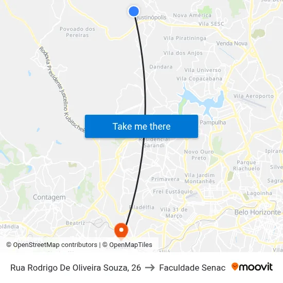 Rua Rodrigo De Oliveira Souza, 26 to Faculdade Senac map