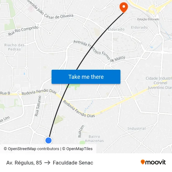 Av. Régulus, 85 to Faculdade Senac map