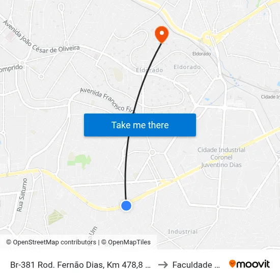 Br-381 Rod. Fernão Dias, Km 478,8 Norte, 1021 to Faculdade Senac map