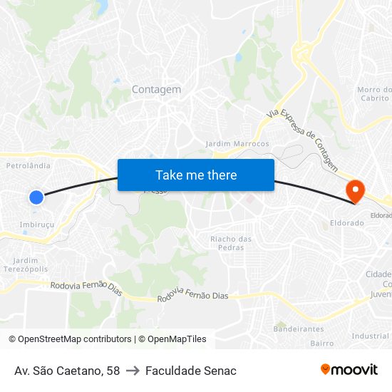 Av. São Caetano, 58 to Faculdade Senac map