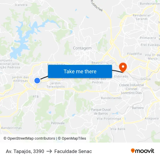 Av. Tapajós, 3390 to Faculdade Senac map
