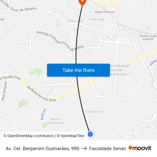 Av. Cel. Benjamim Guimarães, 990 to Faculdade Senac map