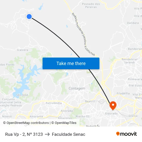 Rua Vp - 2, Nº 3123 to Faculdade Senac map