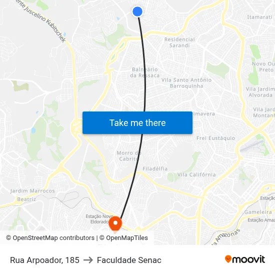 Rua Arpoador, 185 to Faculdade Senac map