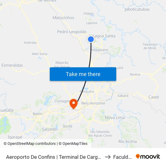 Aeroporto De Confins | Terminal De Cargas - Sentido Belo Horizonte/Lagoa Santa to Faculdade Senac map