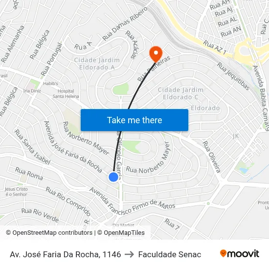 Av. José Faria Da Rocha, 1146 to Faculdade Senac map
