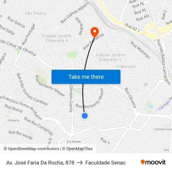 Av. José Faria Da Rocha, 878 to Faculdade Senac map