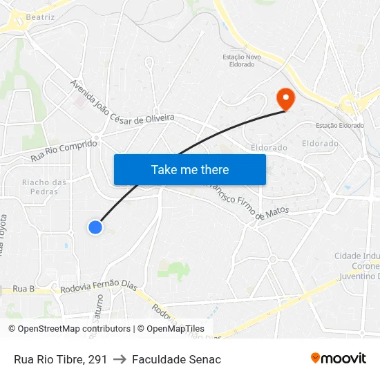 Rua Rio Tibre, 291 to Faculdade Senac map