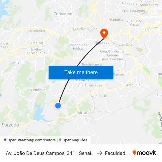 Av. João De Deus Campos, 341 | Senai Ibirité Sentido Centro to Faculdade Senac map