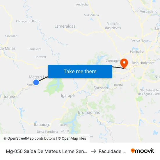 Mg-050 Saída De Mateus Leme Sentido Azurita to Faculdade Senac map