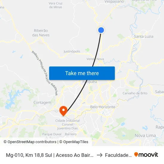 Mg-010, Km 18,8 Sul | Acesso Ao Bairro Jardim Da Glória to Faculdade Senac map