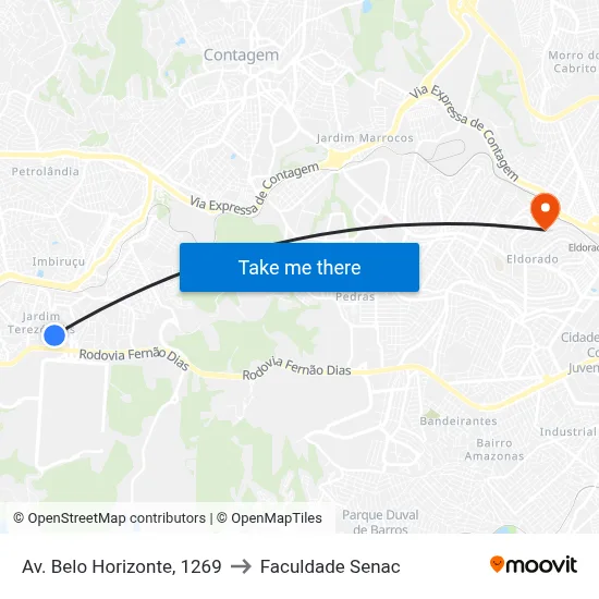 Av. Belo Horizonte, 1269 to Faculdade Senac map