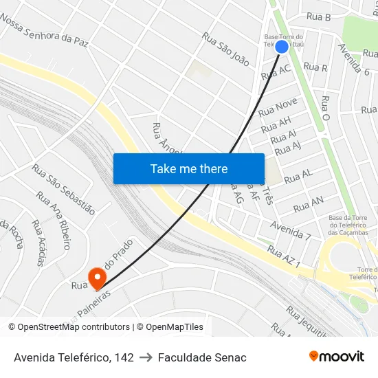 Avenida Teleférico, 142 to Faculdade Senac map