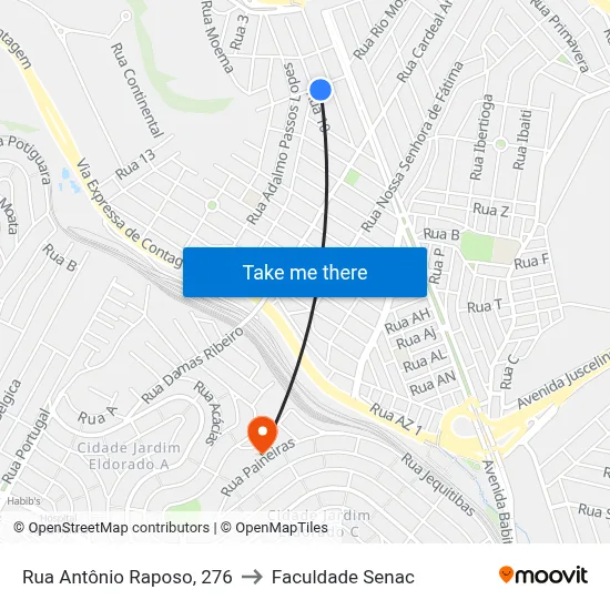 Rua Antônio Raposo, 276 to Faculdade Senac map