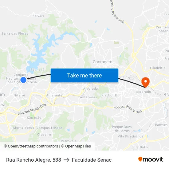 Rua Rancho Alegre, 538 to Faculdade Senac map