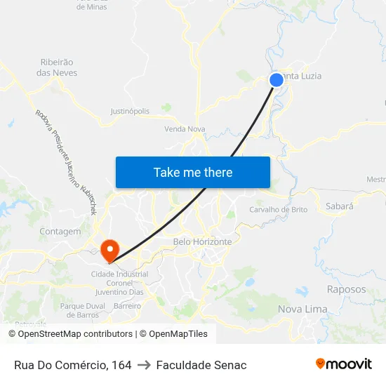 Rua Do Comércio, 164 to Faculdade Senac map