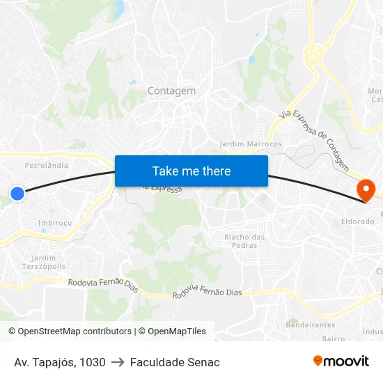 Av. Tapajós, 1030 to Faculdade Senac map