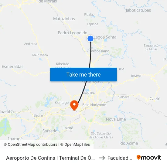 Aeroporto De Confins | Terminal De Ônibus Convencionais to Faculdade Senac map