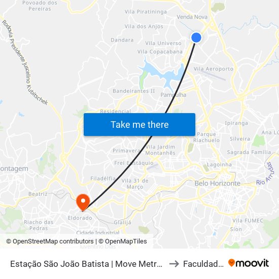 Estação São João Batista | Move Metropolitano - Sentido Centro to Faculdade Senac map