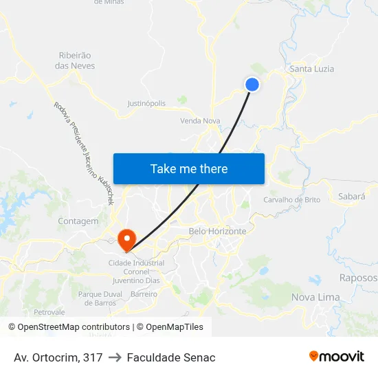 Av. Ortocrim, 317 to Faculdade Senac map