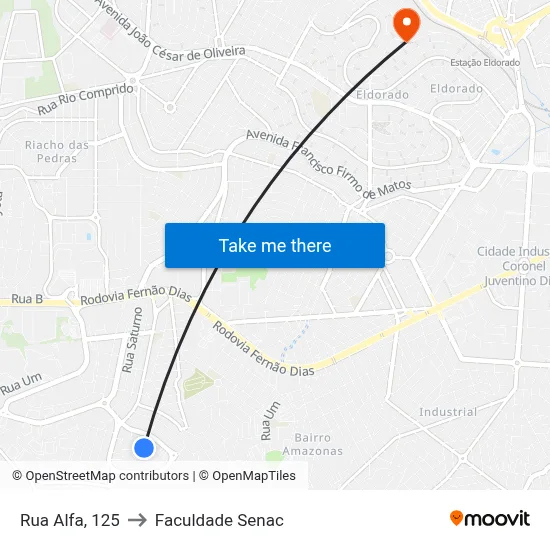 Rua Alfa, 125 to Faculdade Senac map