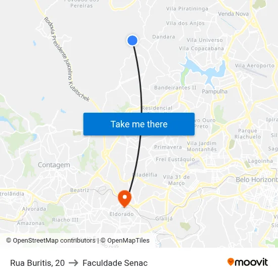 Rua Buritis, 20 to Faculdade Senac map