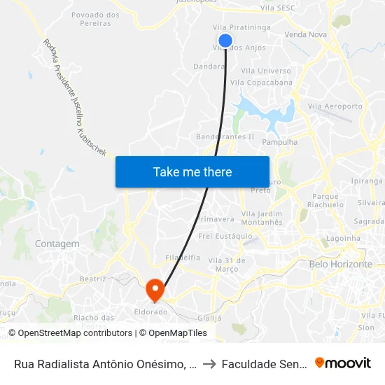 Rua Radialista Antônio Onésimo, 26 to Faculdade Senac map