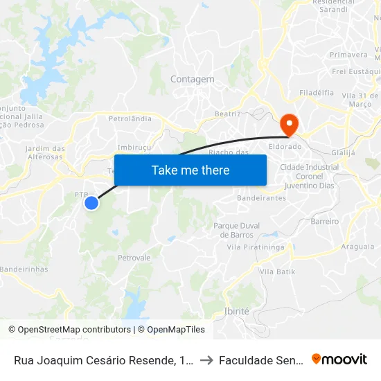 Rua Joaquim Cesário Resende, 135 to Faculdade Senac map