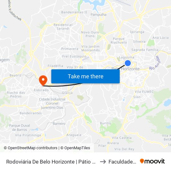 Rodoviária De Belo Horizonte | Pátio Externo - Ponto 4 to Faculdade Senac map