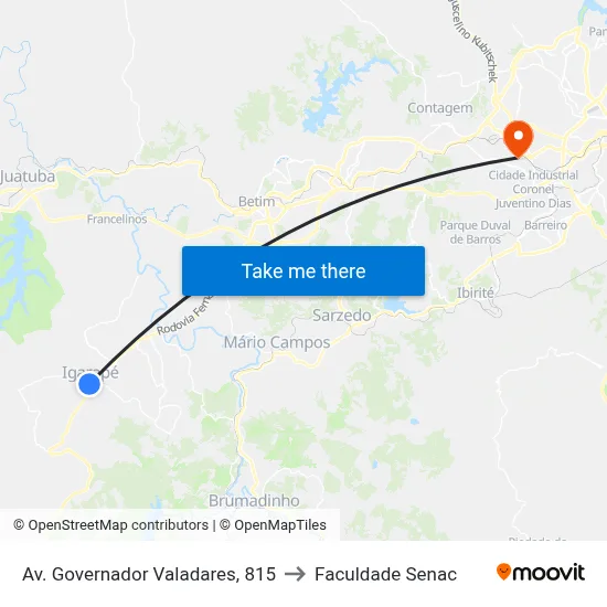 Av. Governador Valadares, 815 to Faculdade Senac map