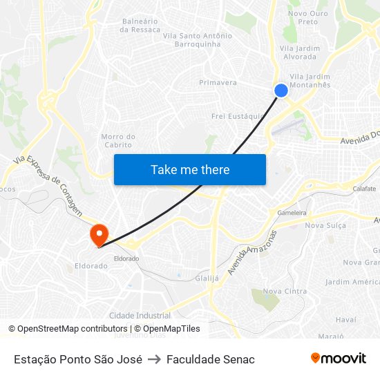 Estação Ponto São José to Faculdade Senac map