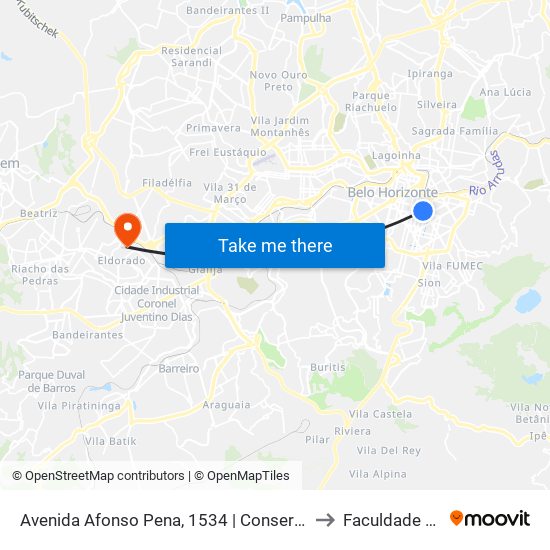 Avenida Afonso Pena, 1534 | Conservatório Ufmg to Faculdade Senac map