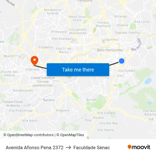 Avenida Afonso Pena 2372 to Faculdade Senac map