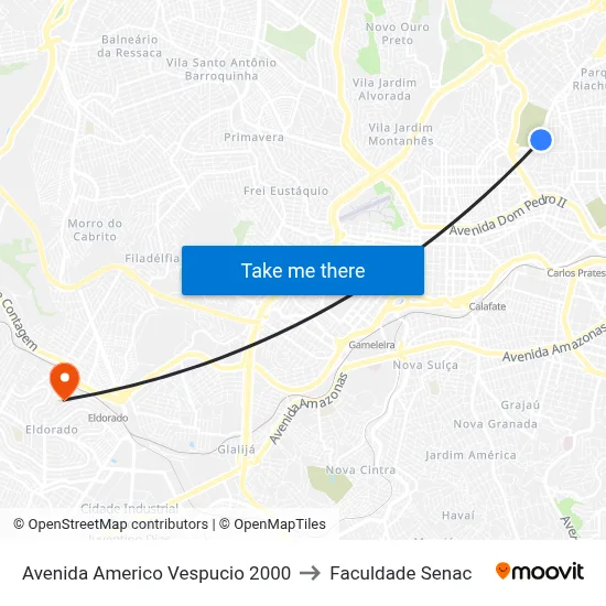 Avenida Americo Vespucio 2000 to Faculdade Senac map