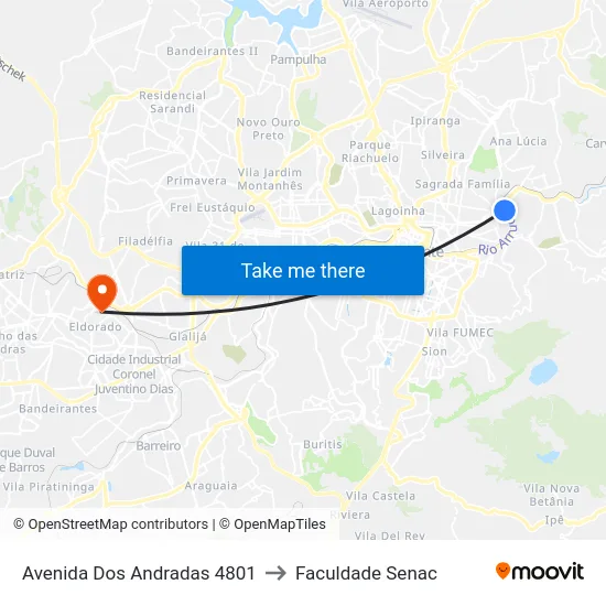 Avenida Dos Andradas 4801 to Faculdade Senac map
