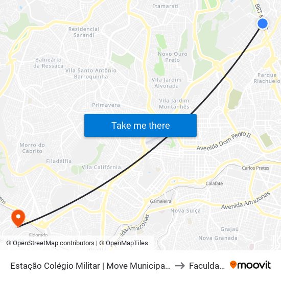 Estação Colégio Militar | Move Municipal - Plataforma B1 - Sentido Centro to Faculdade Senac map