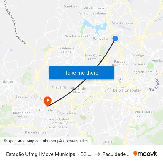 Estação Ufmg | Move Municipal - B2 - Sentido Bairro to Faculdade Senac map